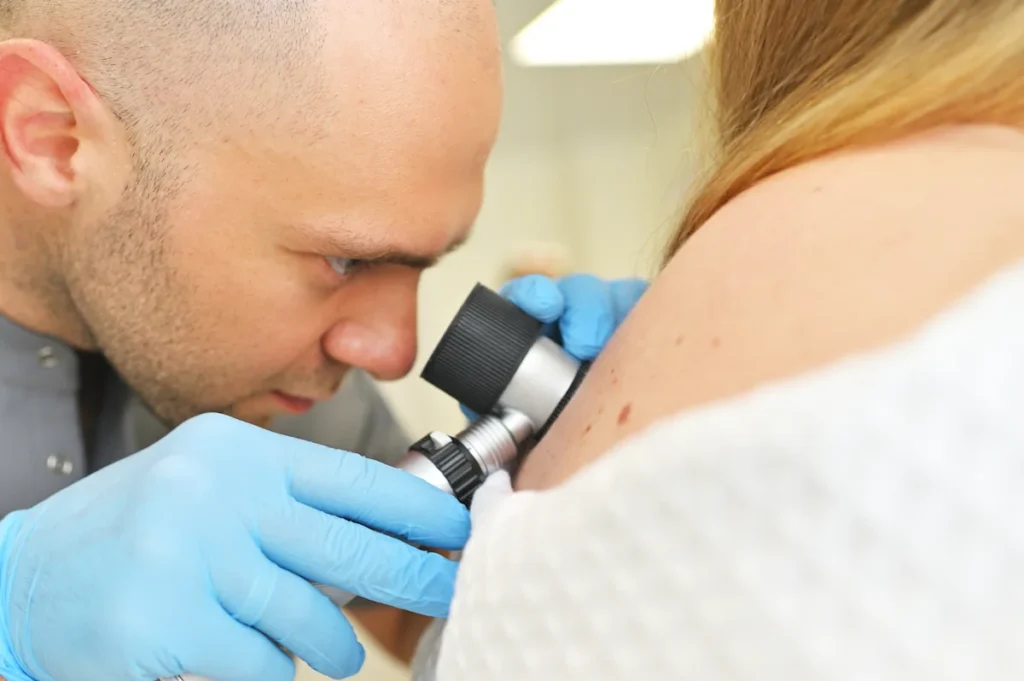 Un dermatologue qui la peau d'un patient