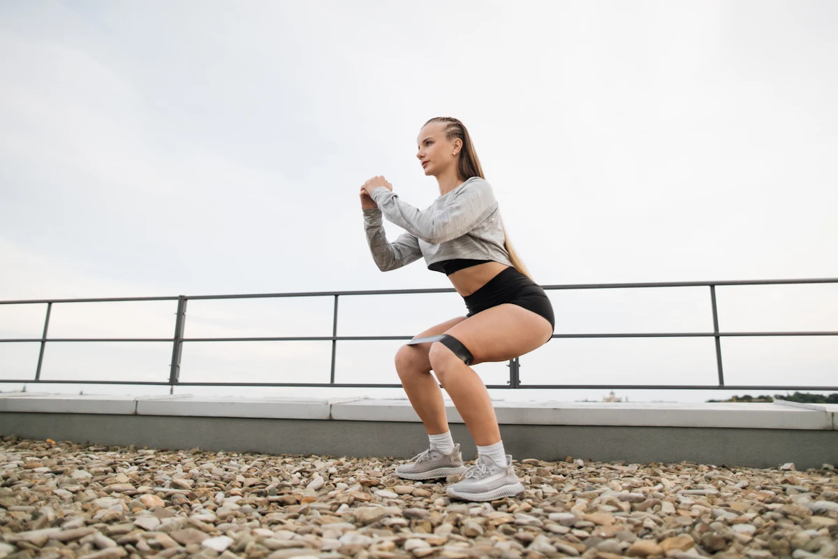 Une femme qui fait du squat avec de l'élastique