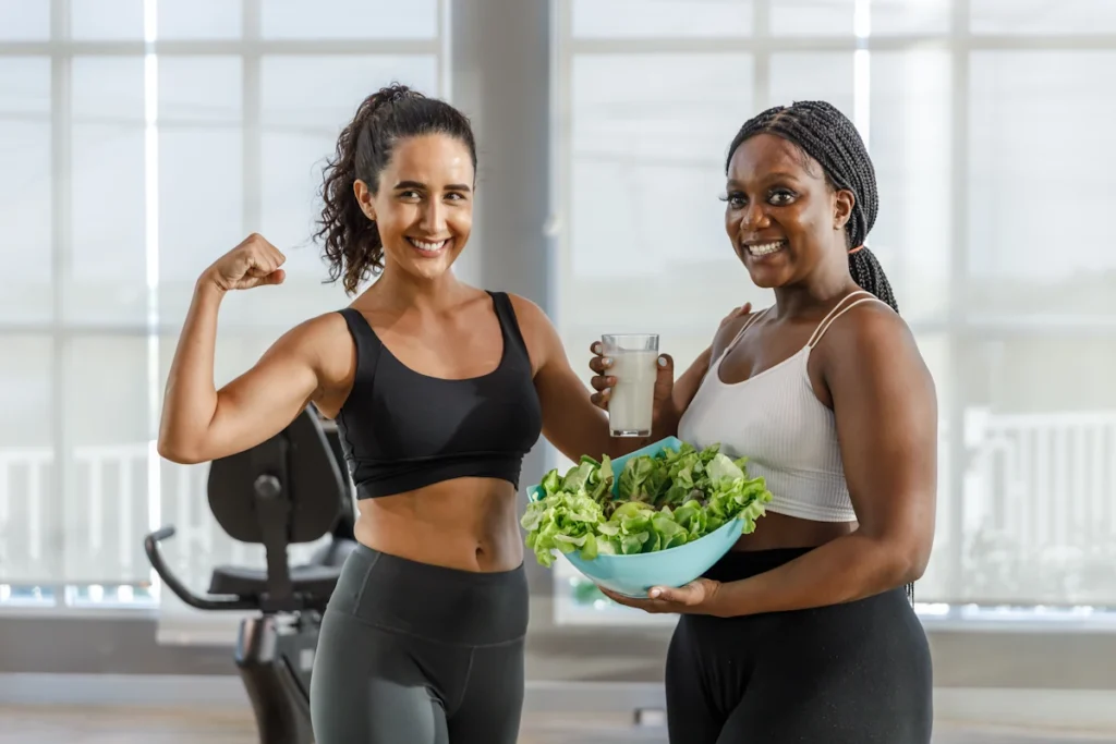 deux femmes végétariennes qui font du sport