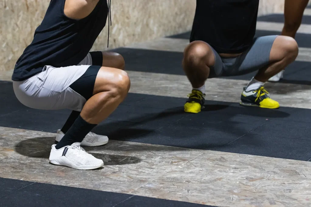 Des jeunes sportifs qui font du squat